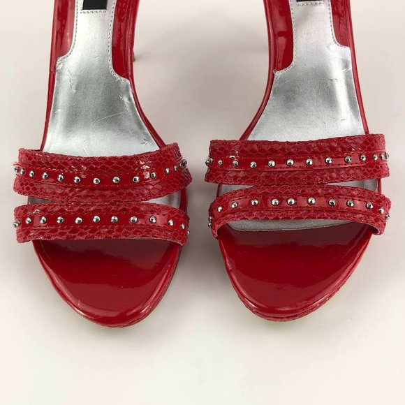 WHBM Jenevieve red leather strappy embellished sandal heels SZ 9 - Picture 3 of 12